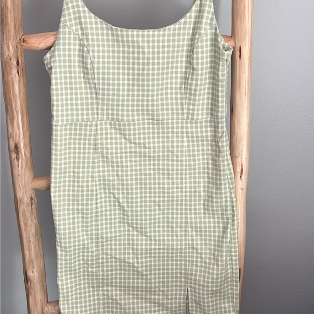 Forever 21 Light Green Checkered Midi Dress